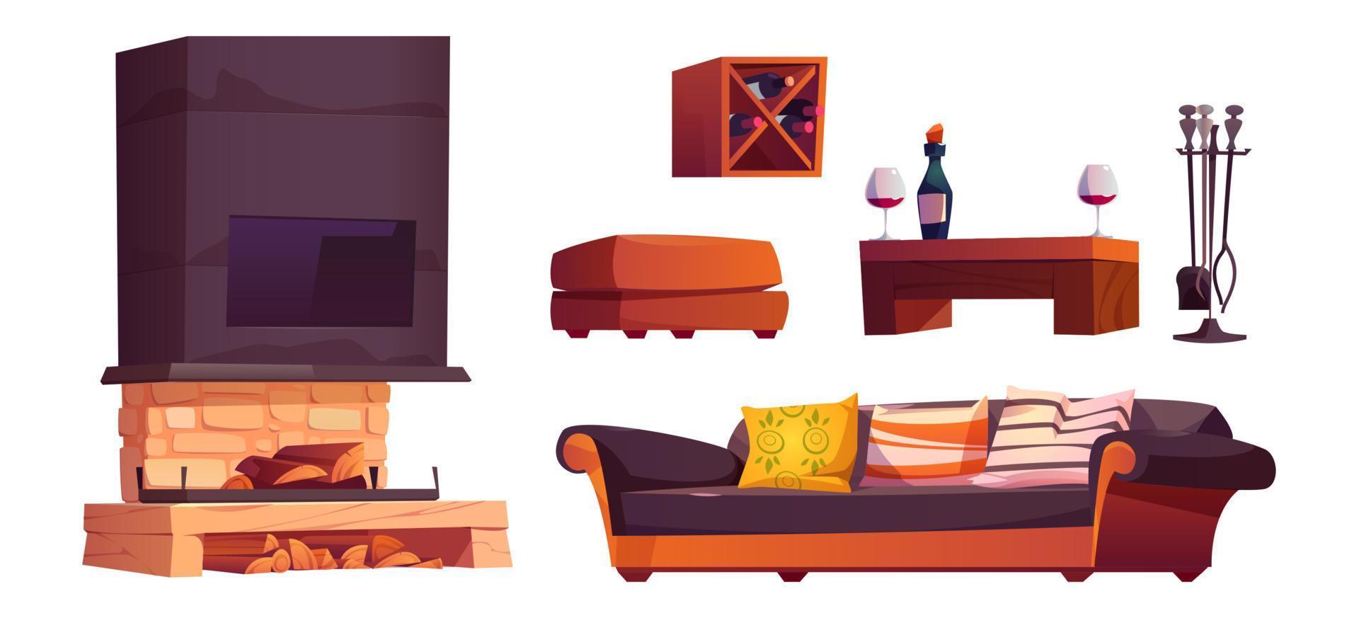 Cartoon set of chalet interior design elements vector
