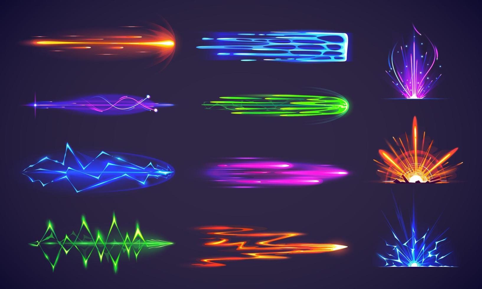 Cartoon set of laser gun and explosion effects vector