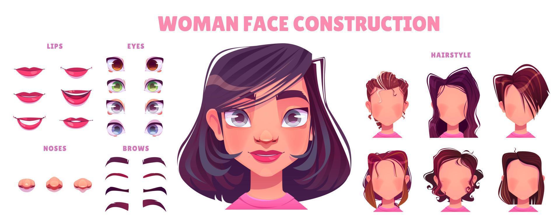 Woman face character avatar construction set vector