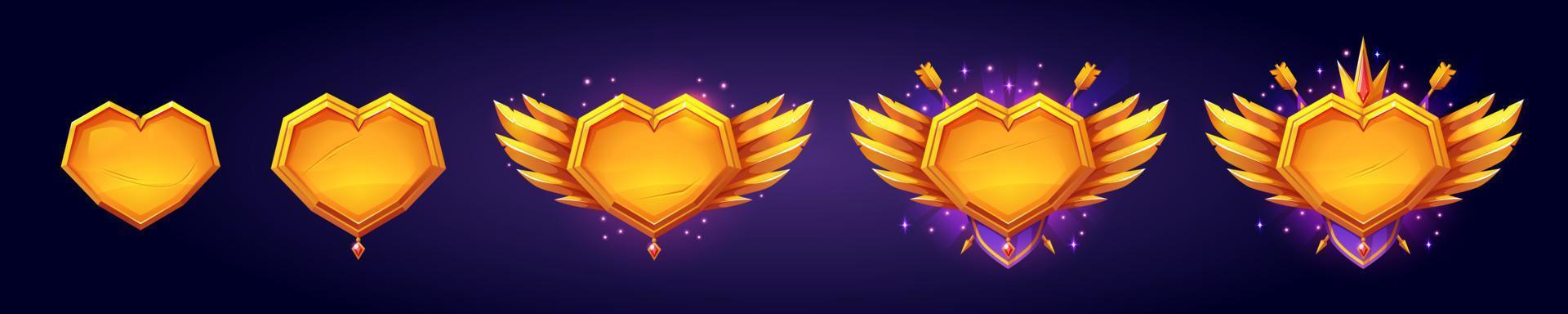 Cartoon set of golden heart avatar frames vector