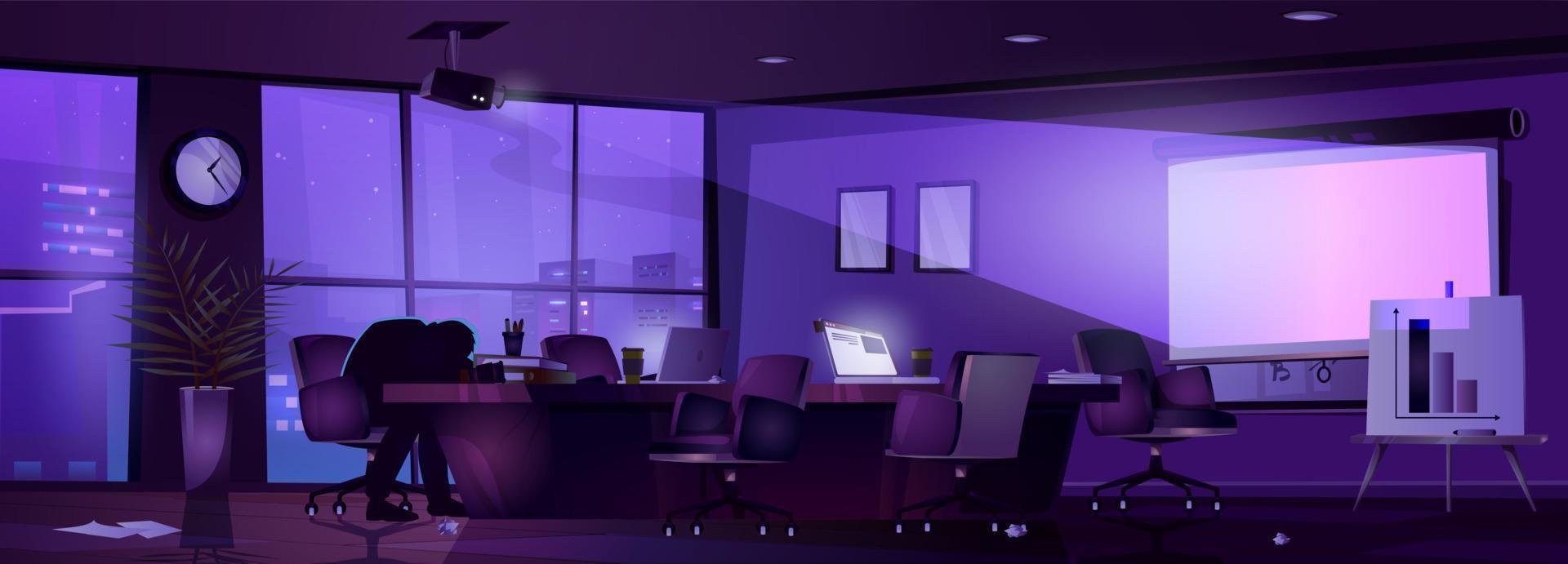 Night boardroom in office with projector light vector