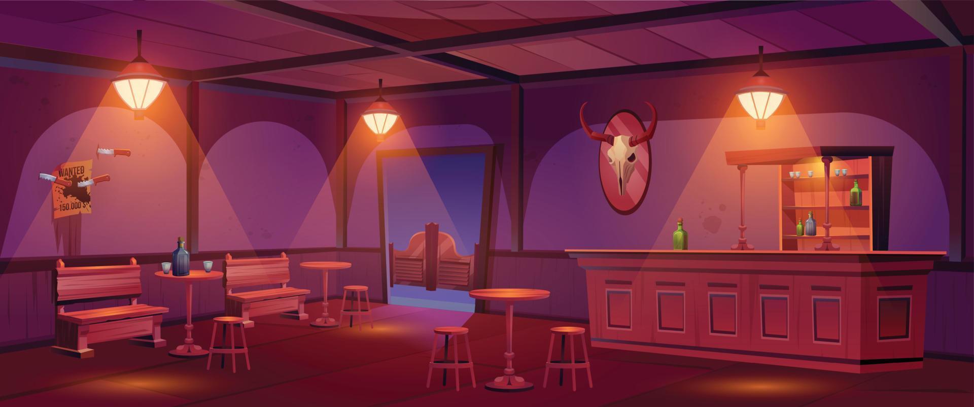 Wild west pub interior with furniture and decor vector