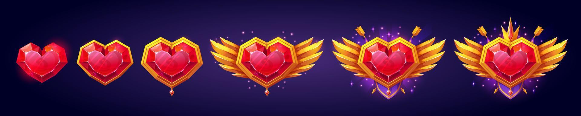 Heart gem rank medal game badge in gold vector
