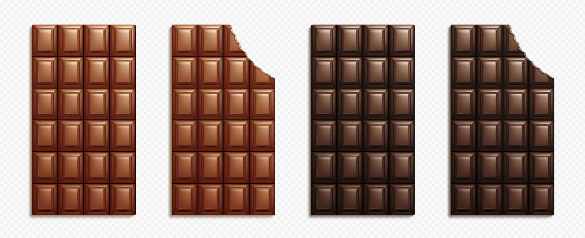 Realistic set of whole and biten chocolate bars vector