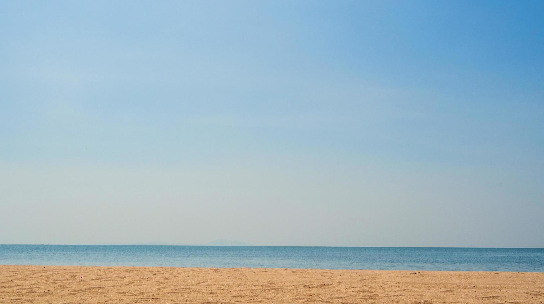 Panoramal front view landscape Blue sea blue beach brown background morning day look calm summer Nature tropical sea beautiful  sea water travel Bangsaen Beach East thailand Chonburi Exotic horizon. photo