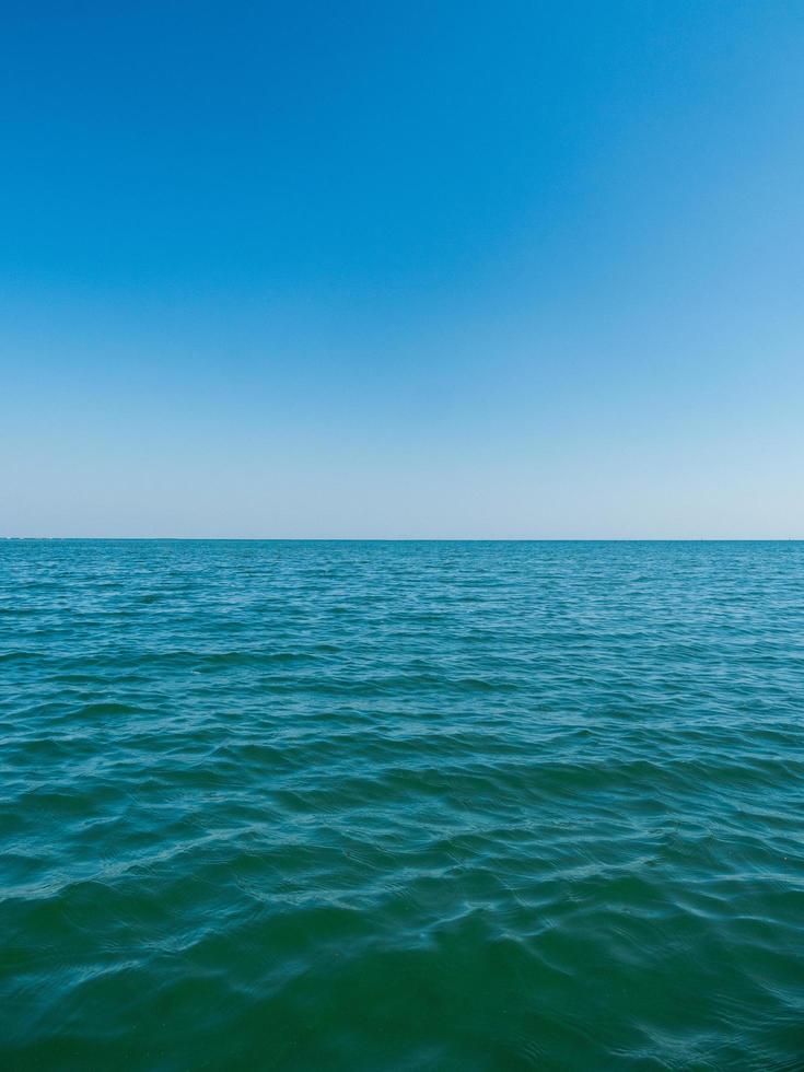 front view landscape Blue sea and sky blue background morning day look calm summer Nature tropical sea Beautiful  ocen water travel Bangsaen Beach East thailand Chonburi Exotic horizon. photo