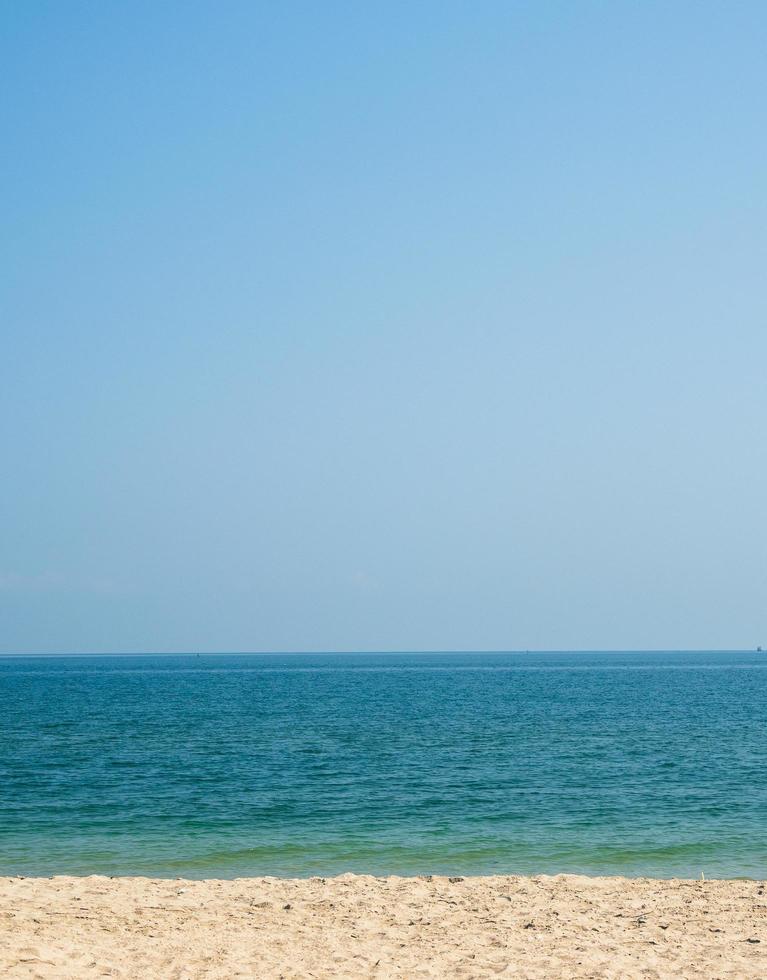 Panoramal front view landscape Blue sea blue beach brown background morning day look calm summer Nature tropical sea beautiful  sea water travel Bangsaen Beach East thailand Chonburi Exotic horizon. photo