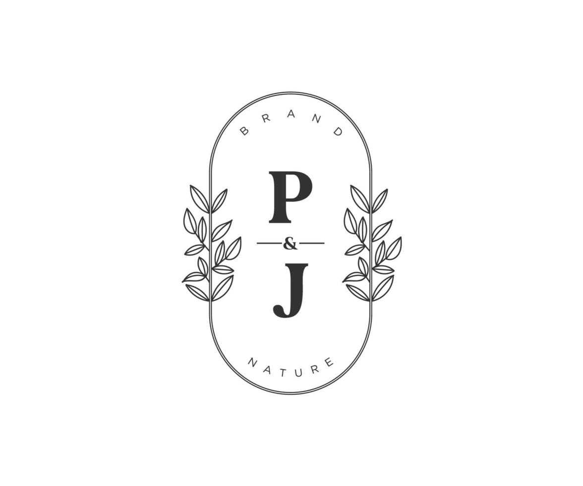 inicial pj letras hermosa floral femenino editable prefabricado monoline logo adecuado para spa salón piel pelo belleza boutique y cosmético compañía. vector