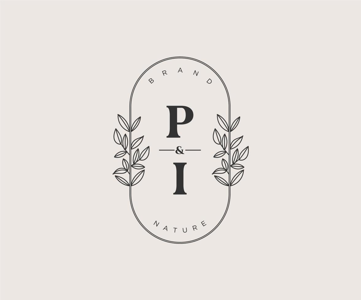 inicial Pi letras hermosa floral femenino editable prefabricado monoline logo adecuado para spa salón piel pelo belleza boutique y cosmético compañía. vector