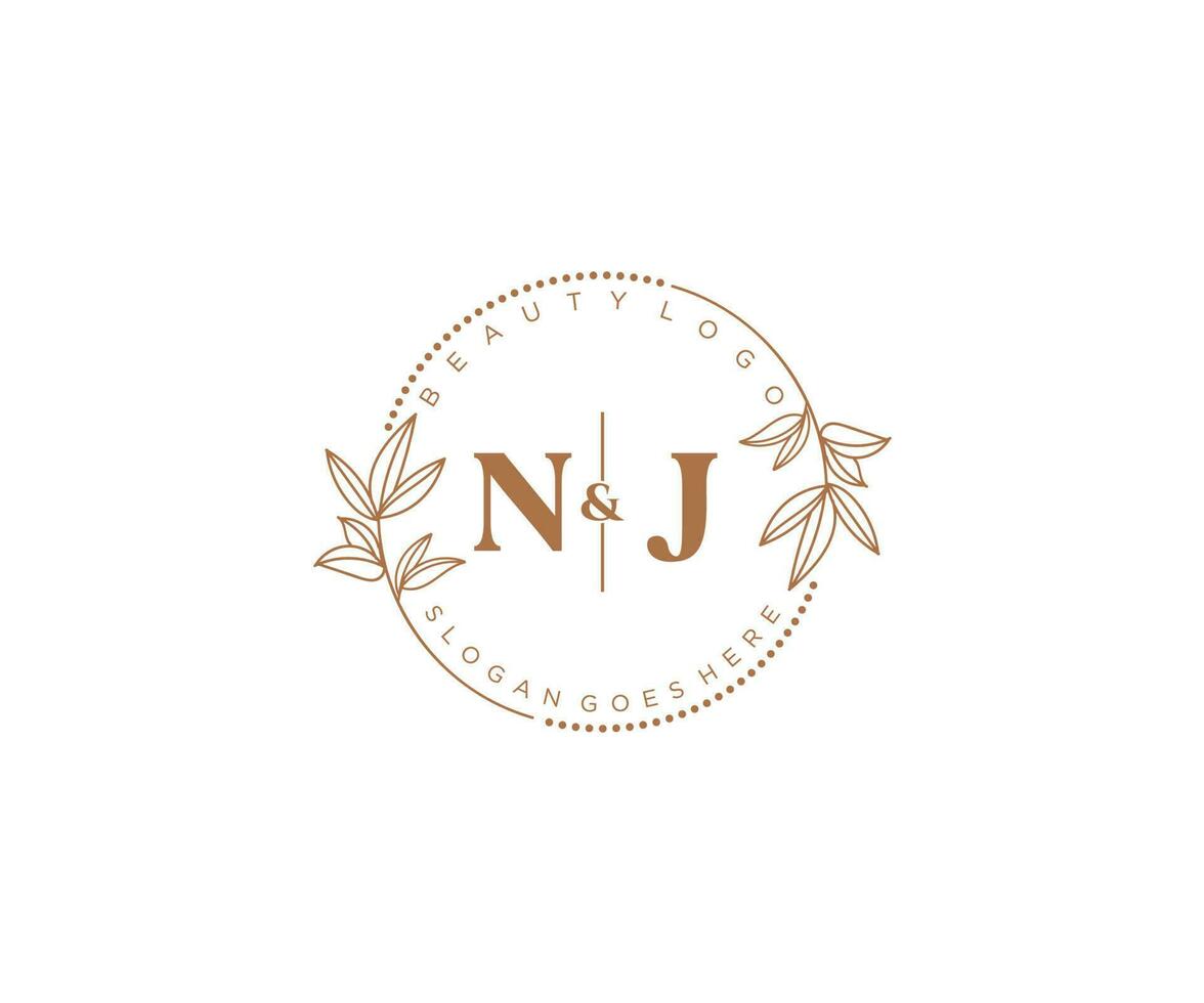 inicial Nueva Jersey letras hermosa floral femenino editable prefabricado monoline logo adecuado para spa salón piel pelo belleza boutique y cosmético compañía. vector