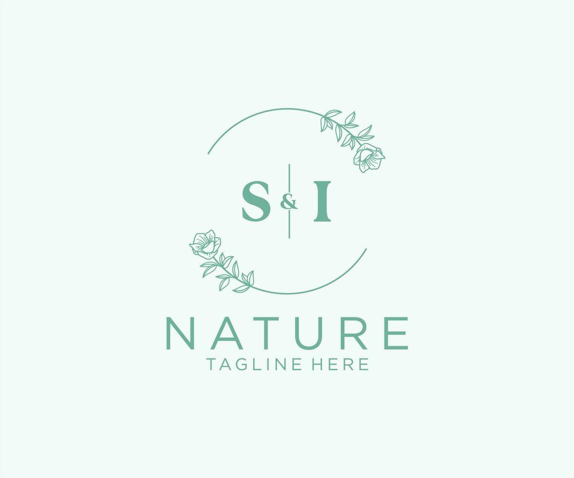 initial SI letters Botanical feminine logo template floral, editable premade monoline logo suitable, Luxury feminine wedding branding, corporate. vector