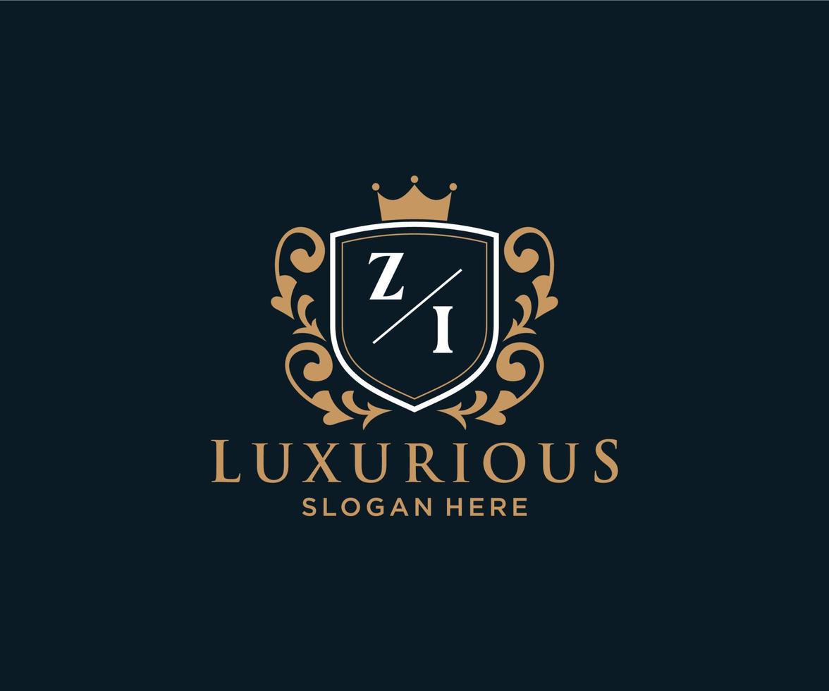 Initial ZI Letter Royal Luxury Logo template in vector art for Restaurant, Royalty, Boutique, Cafe, Hotel, Heraldic, Jewelry, Fashion and other vector illustration.