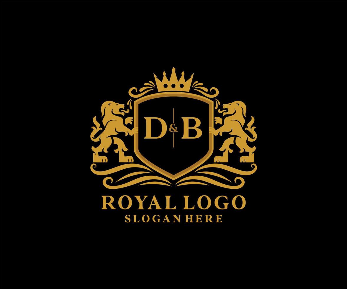 Initial DB Letter Lion Royal Luxury Logo template in vector art for Restaurant, Royalty, Boutique, Cafe, Hotel, Heraldic, Jewelry, Fashion and other vector illustration.