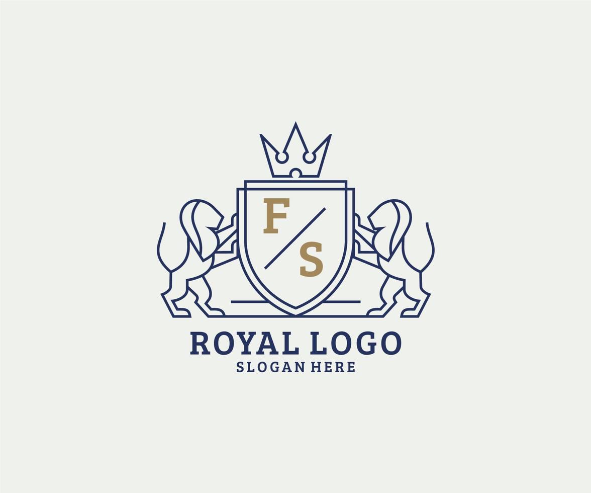 Initial FS Letter Lion Royal Luxury Logo template in vector art for Restaurant, Royalty, Boutique, Cafe, Hotel, Heraldic, Jewelry, Fashion and other vector illustration.