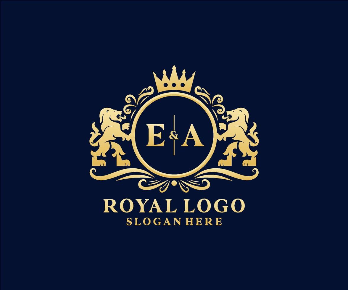 Initial EA Letter Lion Royal Luxury Logo template in vector art for Restaurant, Royalty, Boutique, Cafe, Hotel, Heraldic, Jewelry, Fashion and other vector illustration.