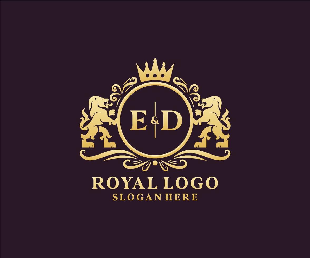 plantilla de logotipo de lujo real de león de letra inicial ed en arte vectorial para restaurante, realeza, boutique, cafetería, hotel, heráldica, joyería, moda y otras ilustraciones vectoriales. vector