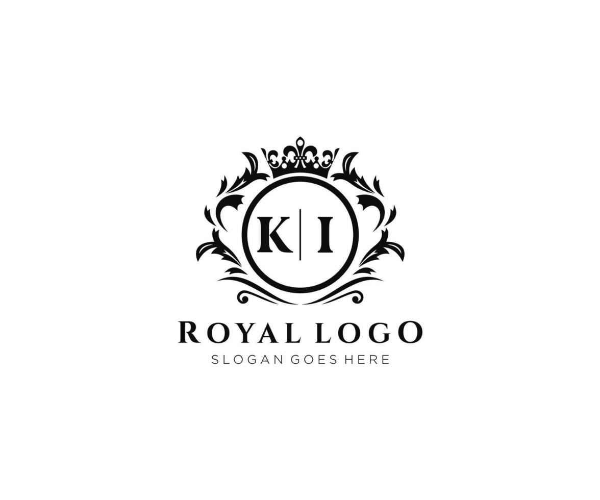 Initial KI Letter Luxurious Brand Logo Template, for Restaurant, Royalty, Boutique, Cafe, Hotel, Heraldic, Jewelry, Fashion and other vector illustration.