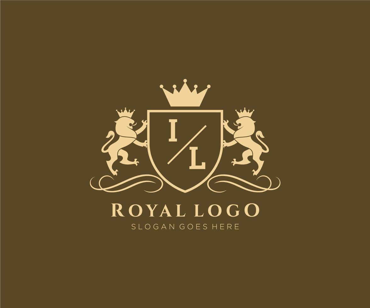 Initial IL Letter Lion Royal Luxury Heraldic,Crest Logo template in vector art for Restaurant, Royalty, Boutique, Cafe, Hotel, Heraldic, Jewelry, Fashion and other vector illustration.