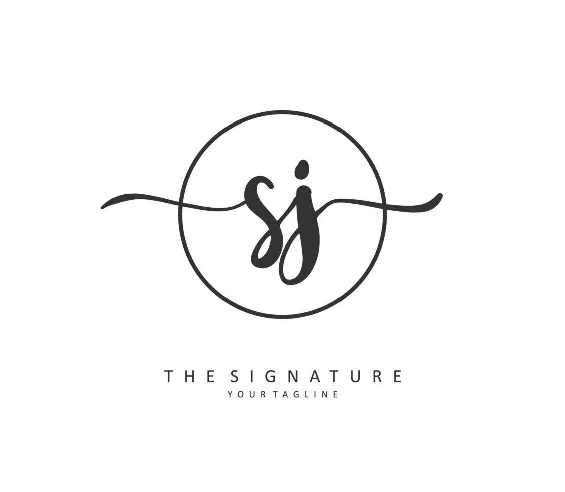 SJ Initial letter handwriting and  signature logo. A concept handwriting initial logo with template element. vector