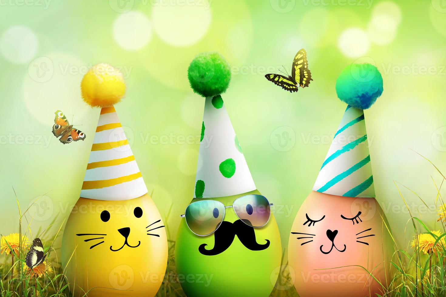 Beautiful Easter background with colorful Easter eggs photo