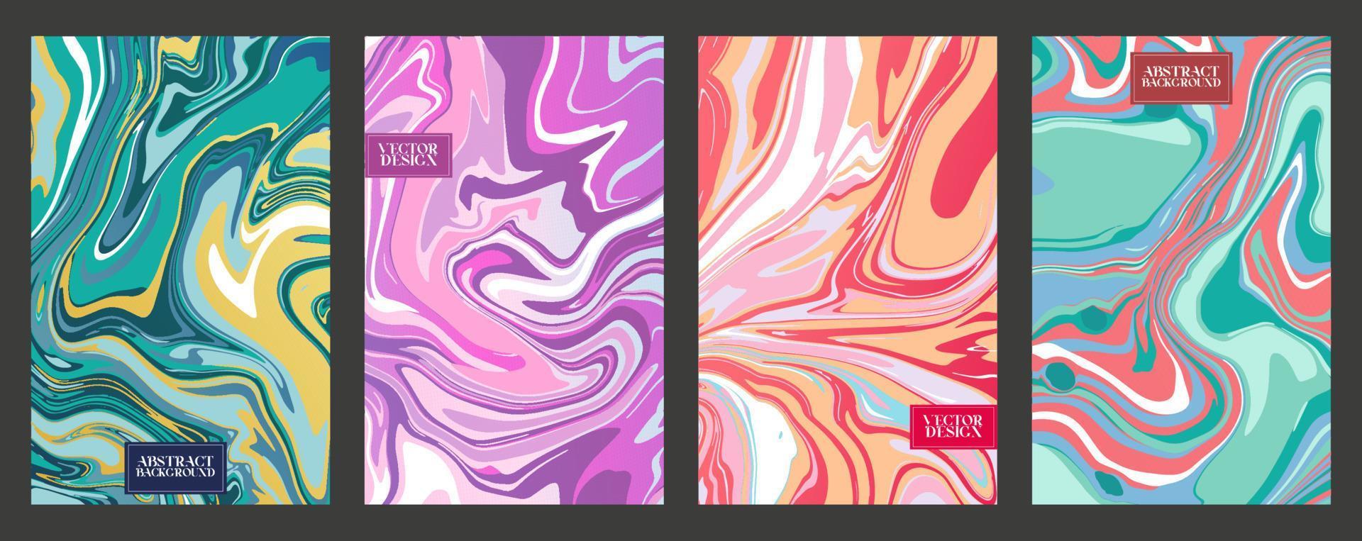 Set of liquid marble or epoxy abstract bright backgrounds. Contemporary trendy prints with marble slab or slice texture for cover designs, wedding invitations, case, wrapping paper, greeting cards. vector