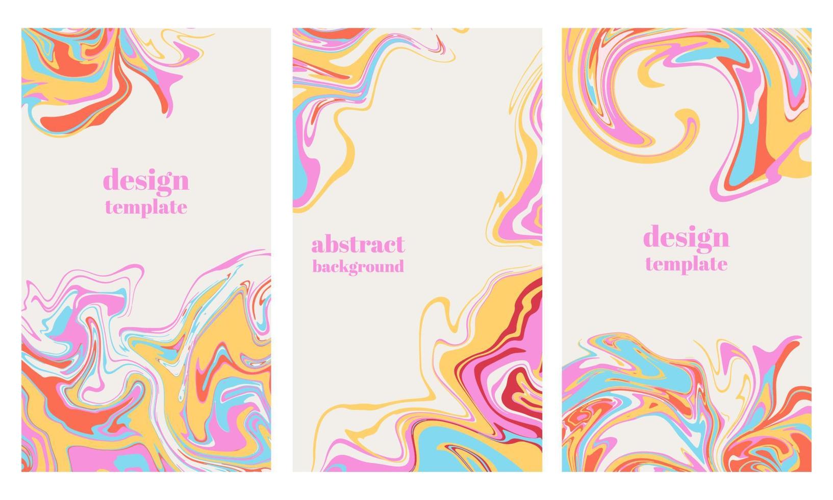 Liquid marble texture, epoxy resin or abstract mix of acrylic paints for social media stories backgrounds. Set of creative modern templates with copy space for text. Fluid art. vector