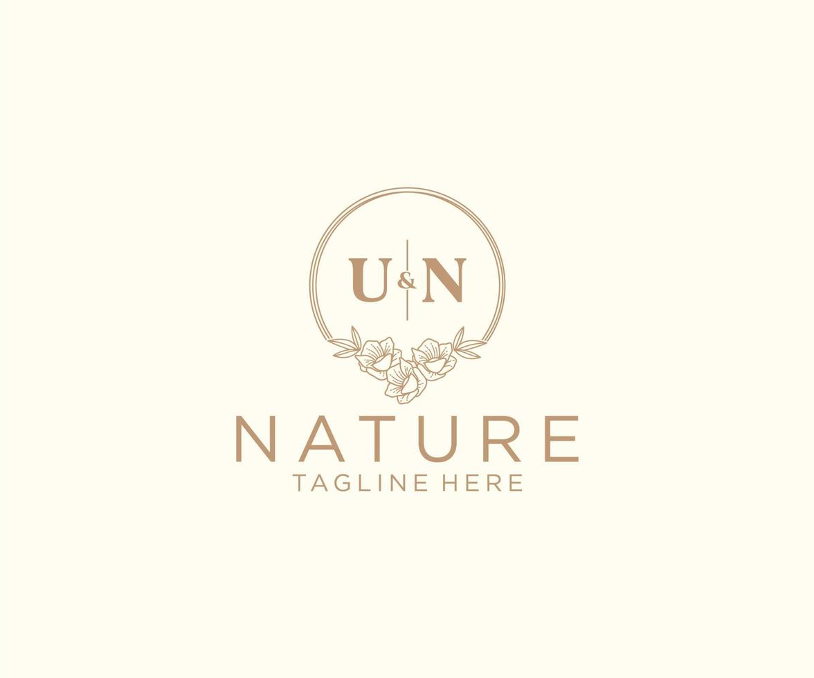 inicial Naciones Unidas letras floral marcos botánico femenino editable prefabricado monoline único decoración para saludo tarjeta, Boda invitación. vector