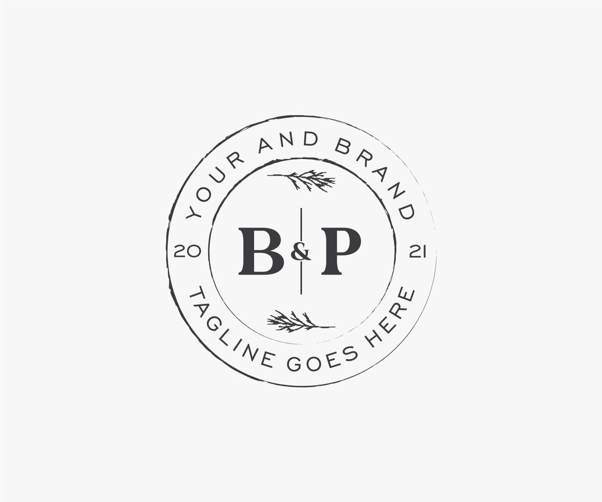 initial BP letters floral frames. Botanical feminine editable premade monoline unique decoration for greeting card, wedding invitation. vector