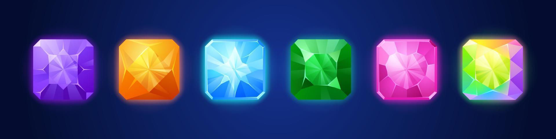 Cartoon set of game crystals isolated on dark vector