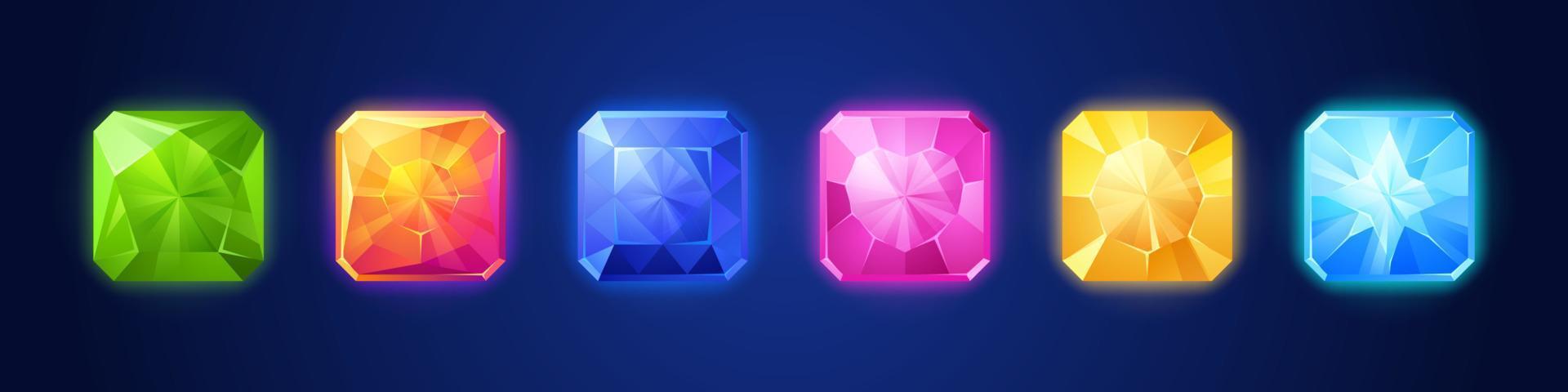 Cartoon set of game crystals isolated on dark vector