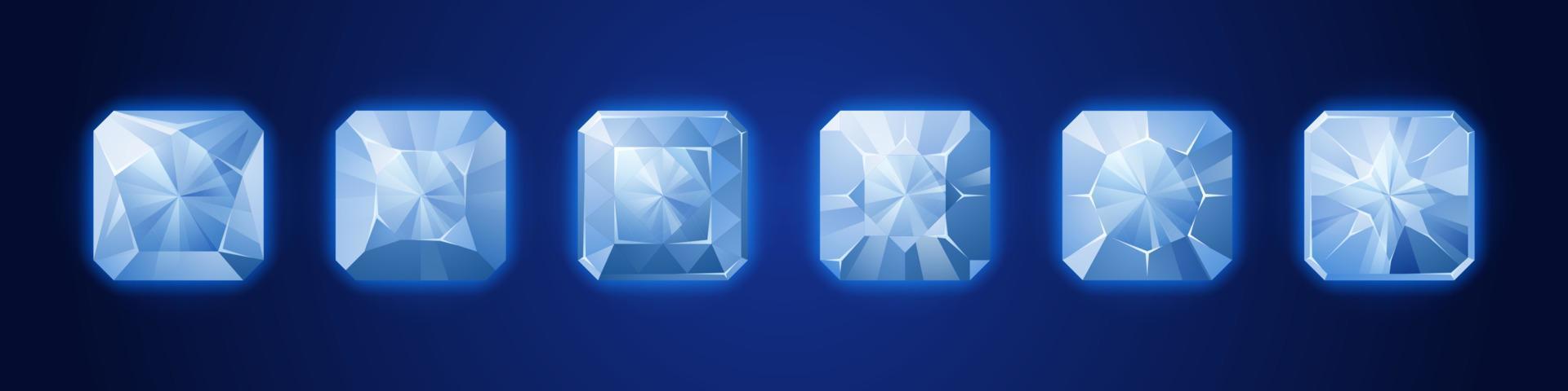 Cartoon set of diamond crystals on dark background vector