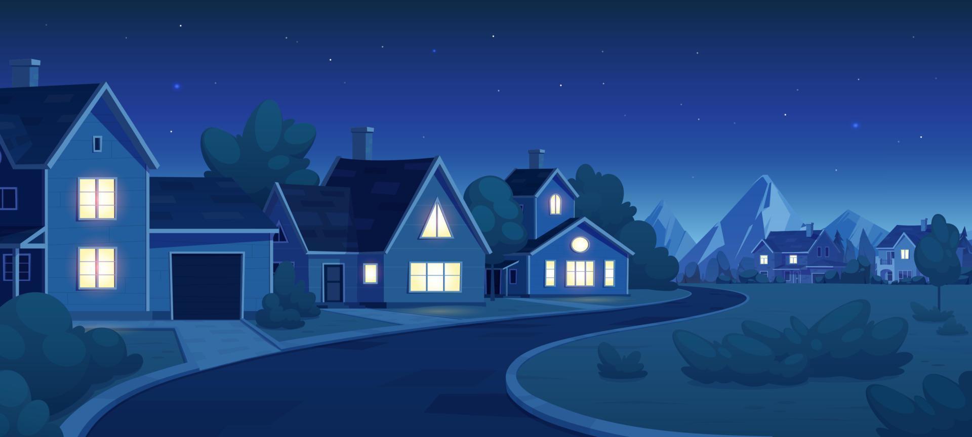 Night empty suburban street with house landscape vector