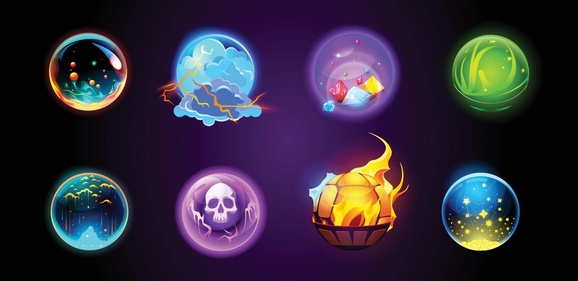 Cartoon set of magic fortune telling crystal balls vector