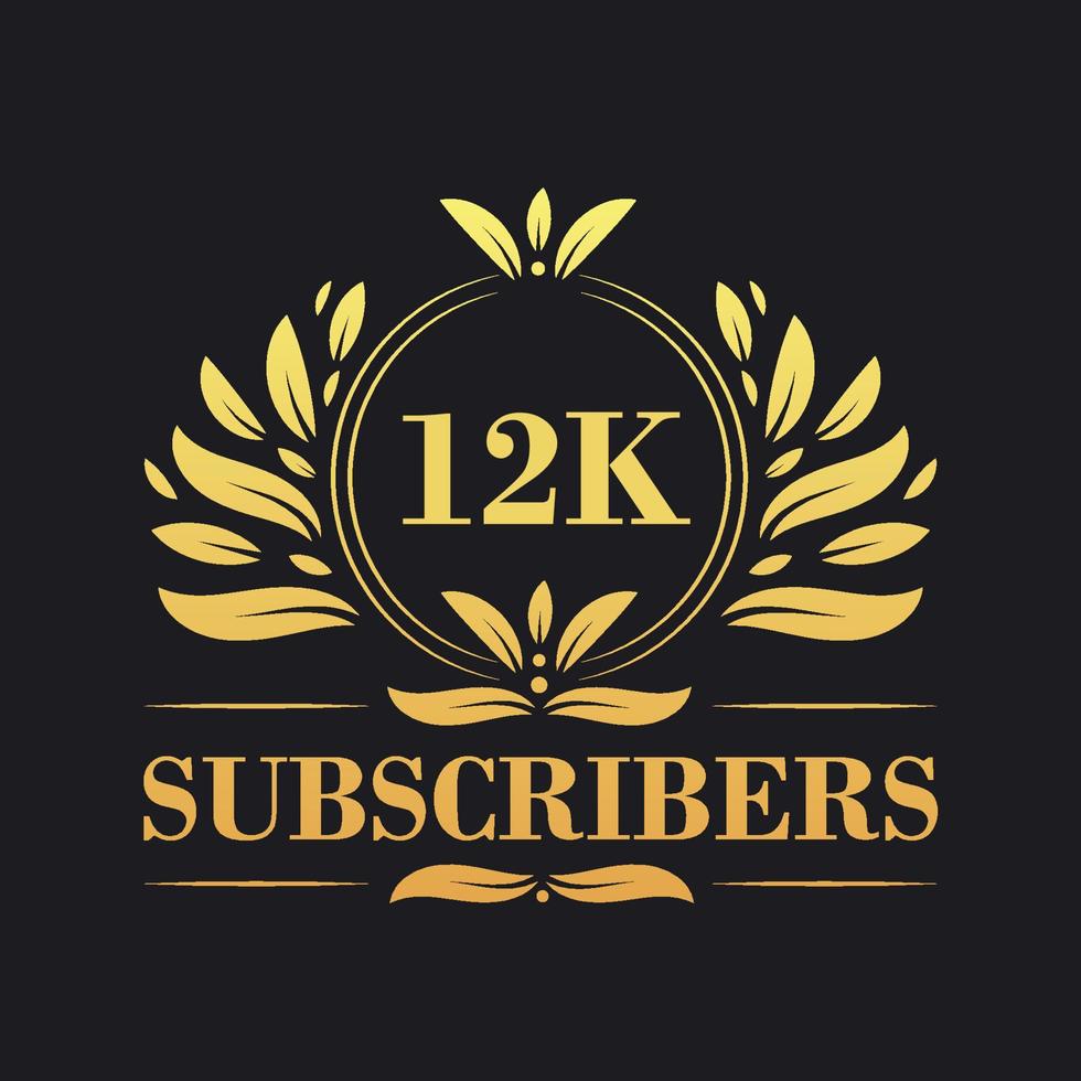 12K Subscribers celebration design. Luxurious 12K Subscribers logo for social media subscribers vector