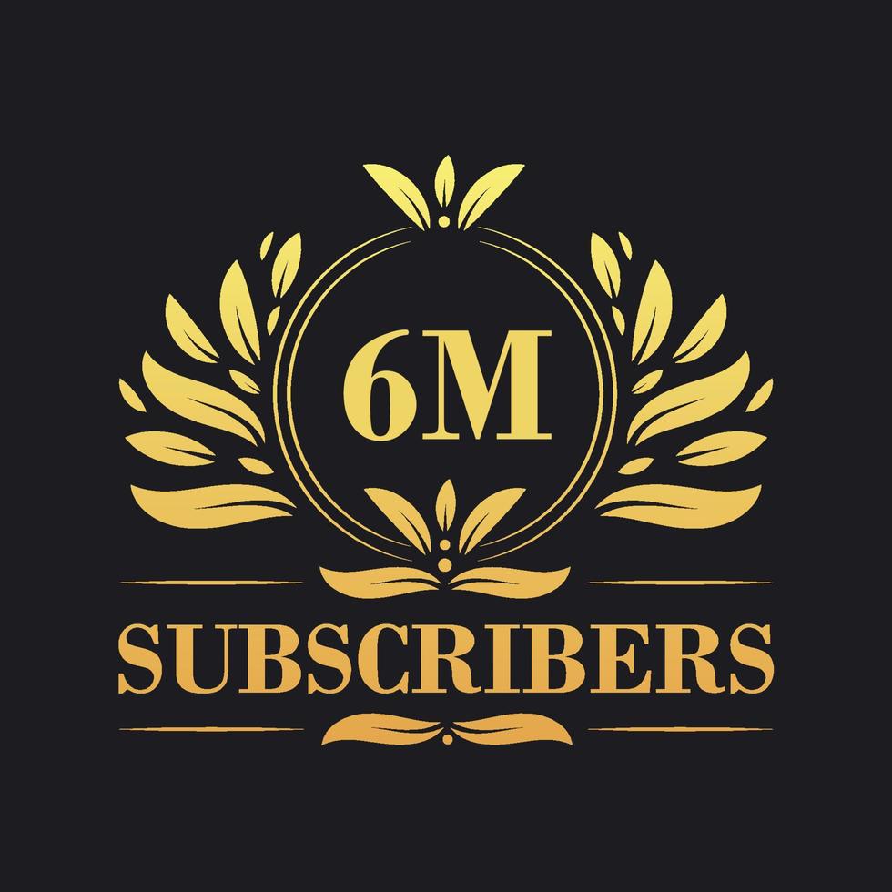 6M Subscribers celebration design. Luxurious 6M Subscribers logo for social media subscribers vector