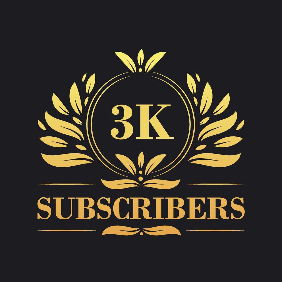 3K Subscribers celebration design. Luxurious 3K Subscribers logo for social media subscribers vector