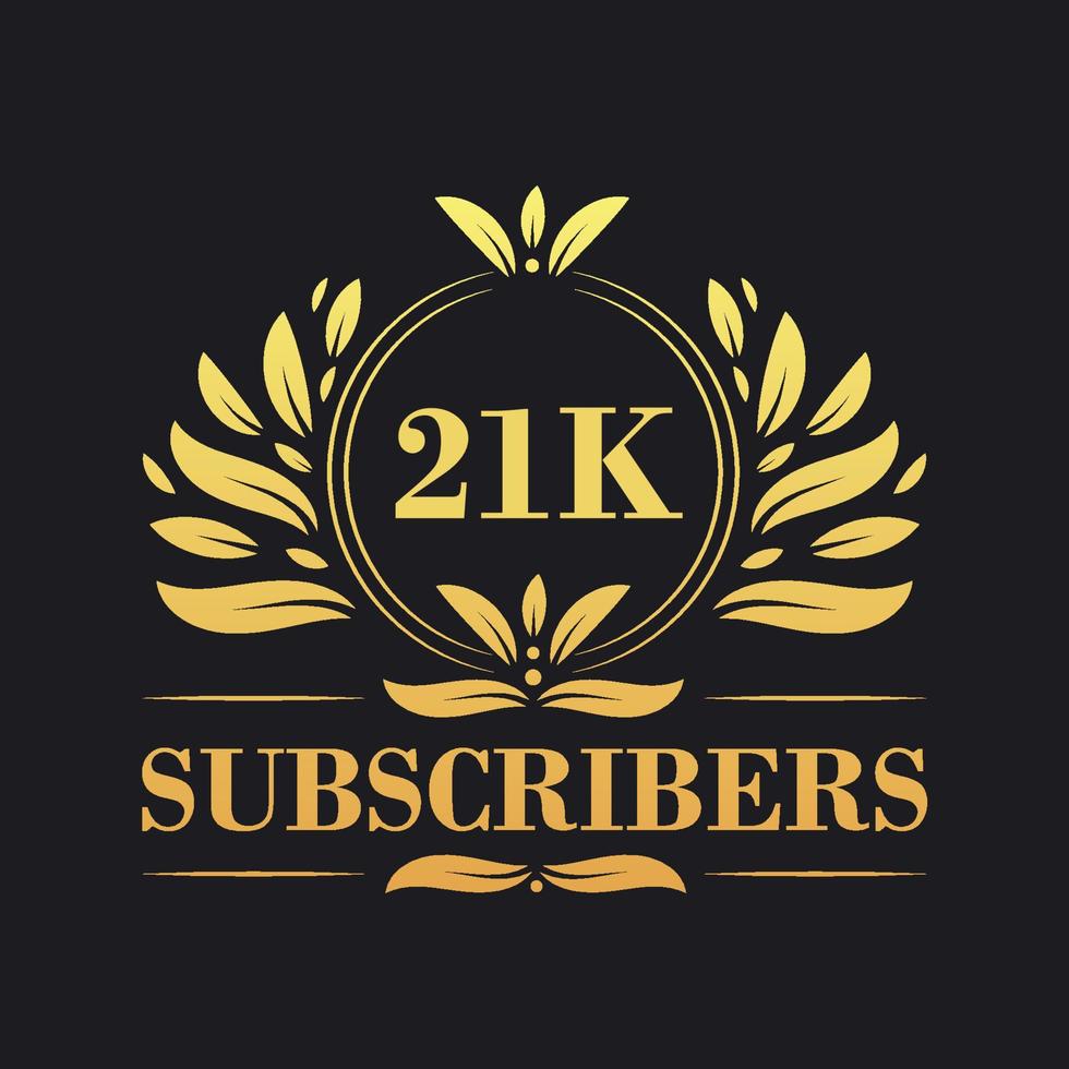 21K Subscribers celebration design. Luxurious 21K Subscribers logo for social media subscribers vector