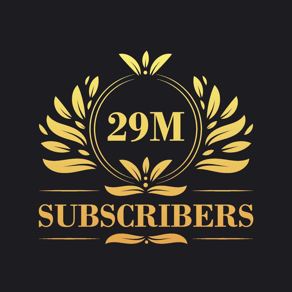 29M Subscribers celebration design. Luxurious 29M Subscribers logo for social media subscribers vector