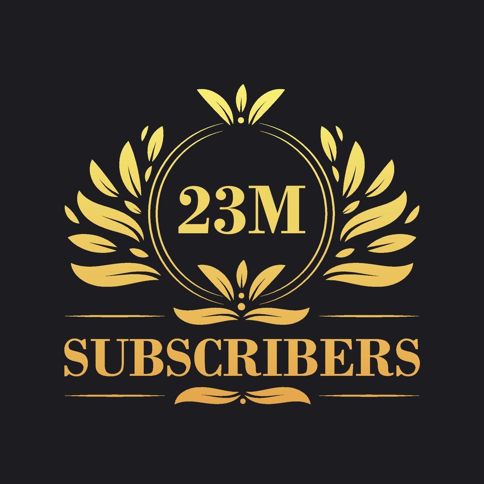 23M Subscribers celebration design. Luxurious 23M Subscribers logo for social media subscribers vector