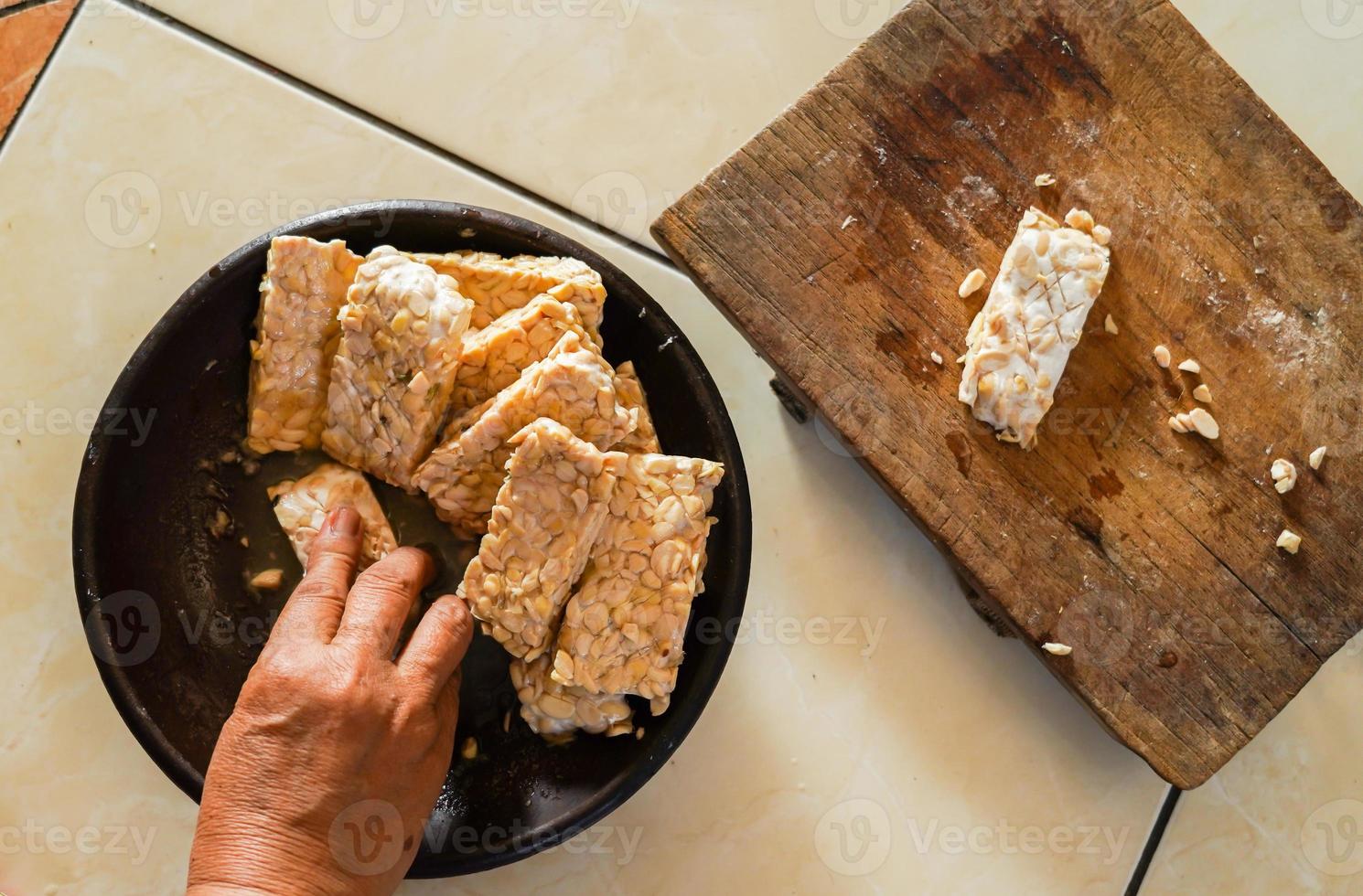 raw tempeh, ready to cook, Tempe is a traditional Indonesian food made