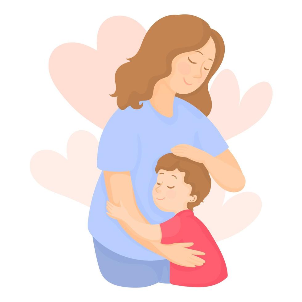 Mother's love. Mom's hug. Mom and son. Card on Mother's Day vector