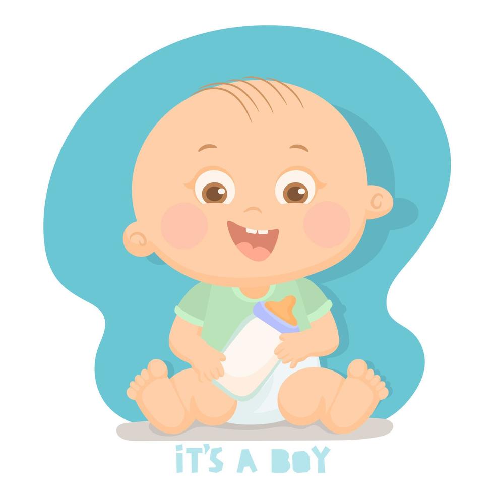 Greeting card it's a boy with cute baby boy vector