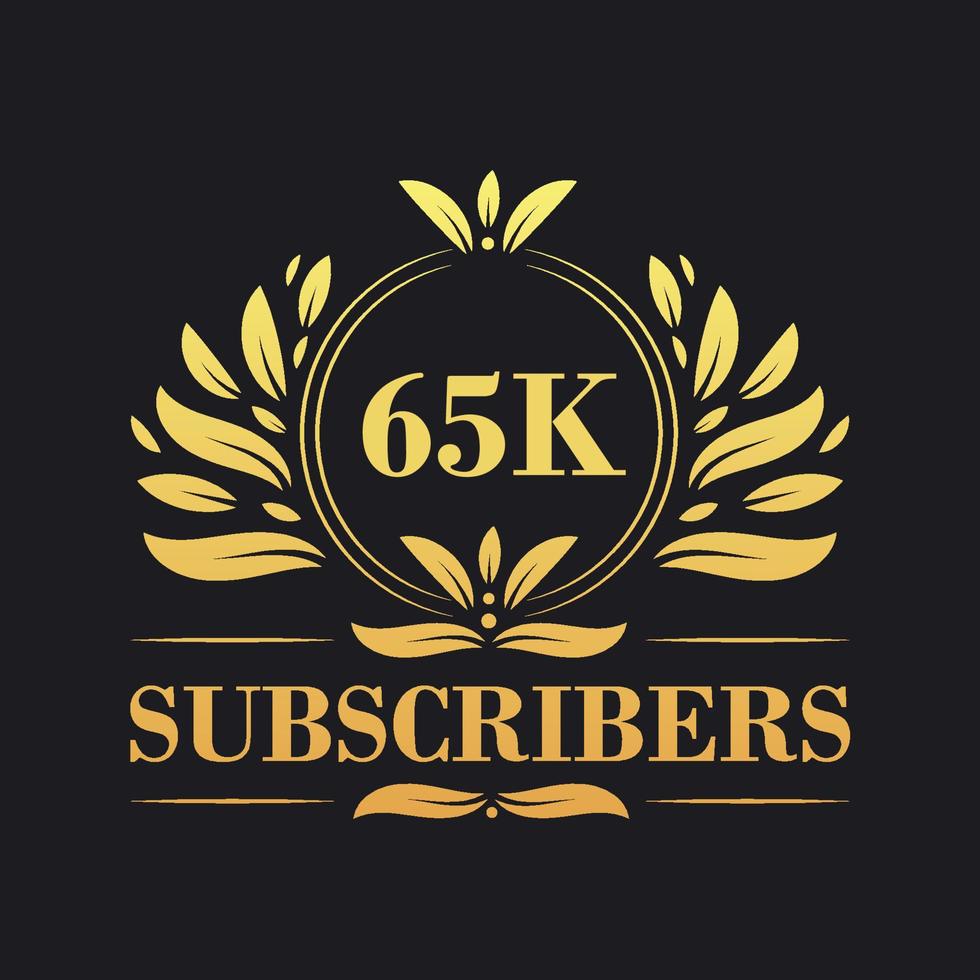 65K Subscribers celebration design. Luxurious 65K Subscribers logo for social media subscribers vector