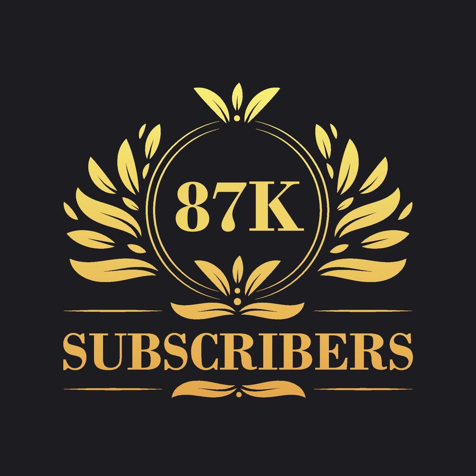 87K Subscribers celebration design. Luxurious 87K Subscribers logo for social media subscribers vector