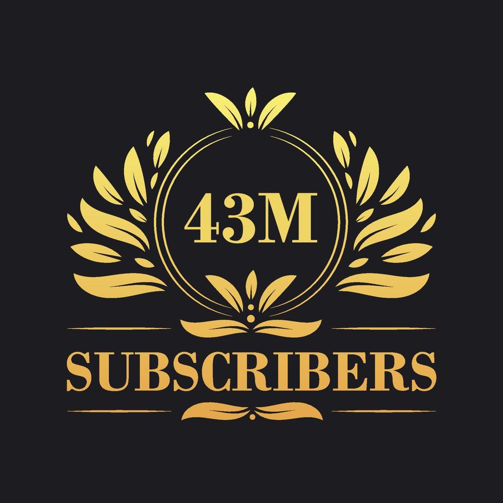 43M Subscribers celebration design. Luxurious 43M Subscribers logo for social media subscribers vector