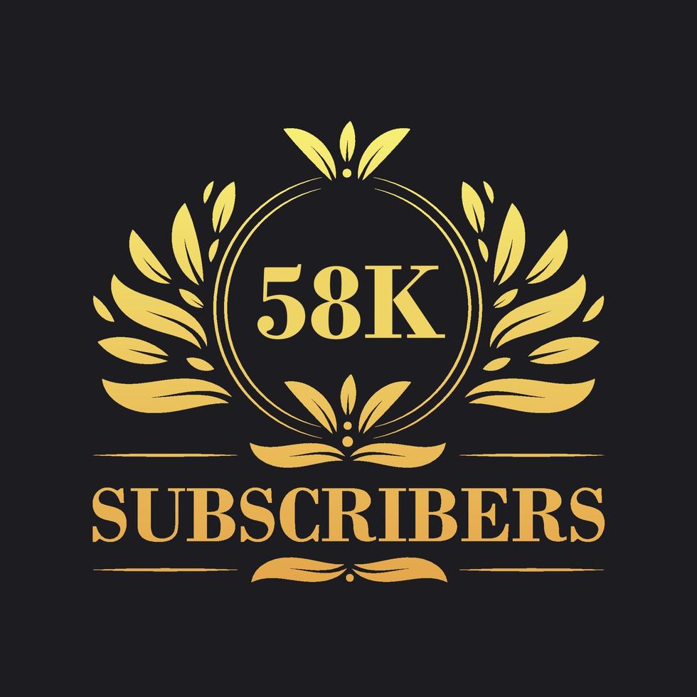 58K Subscribers celebration design. Luxurious 58K Subscribers logo for social media subscribers vector