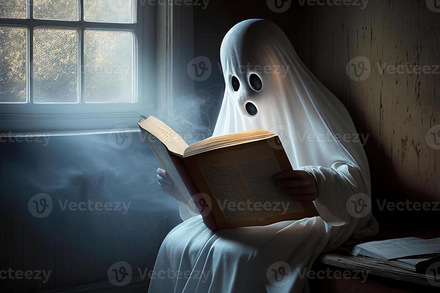 Ghost reading book or ghost story. . photo