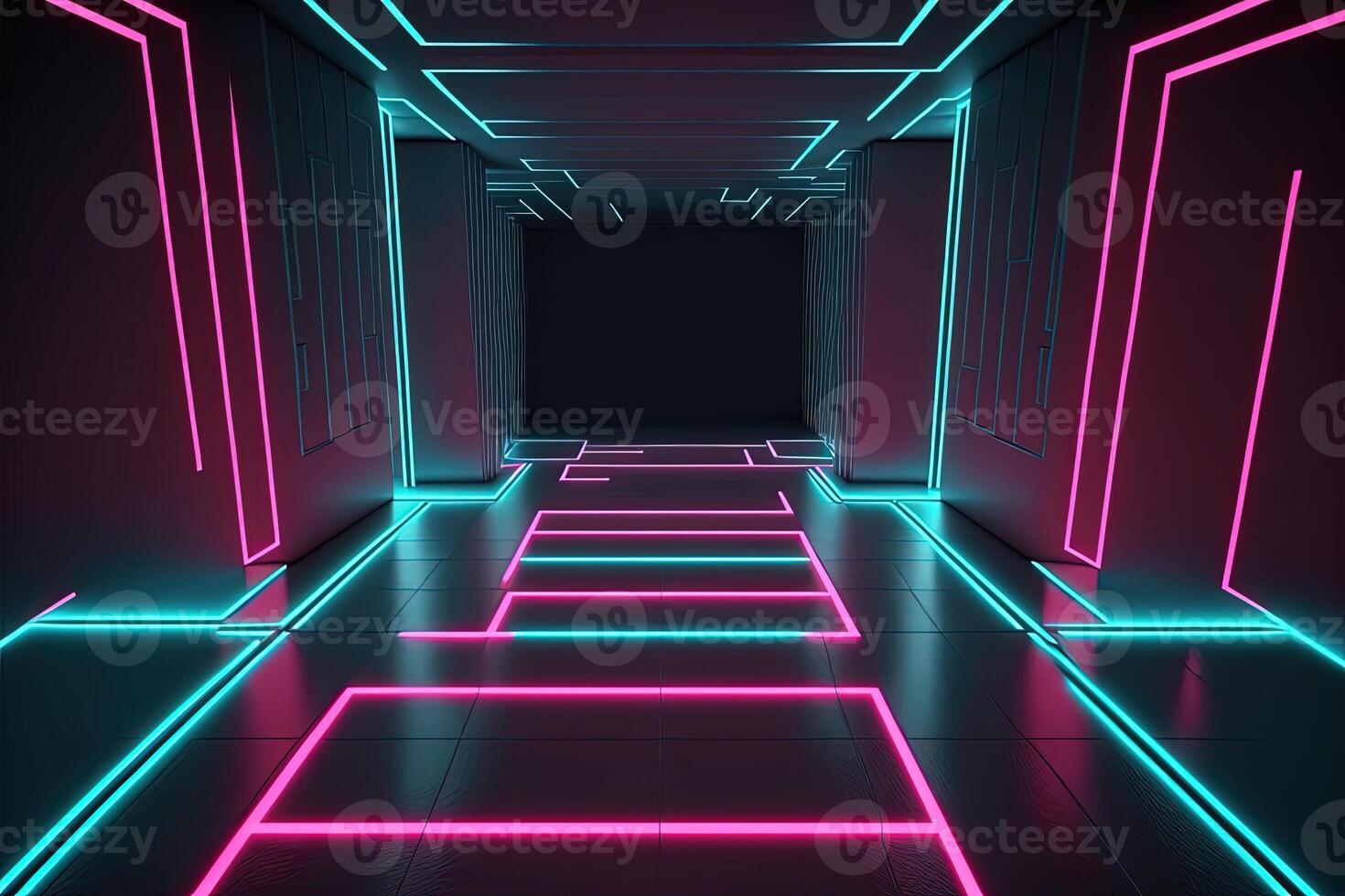 empty futuristic room illuminated by neon tube light - generative AI ...