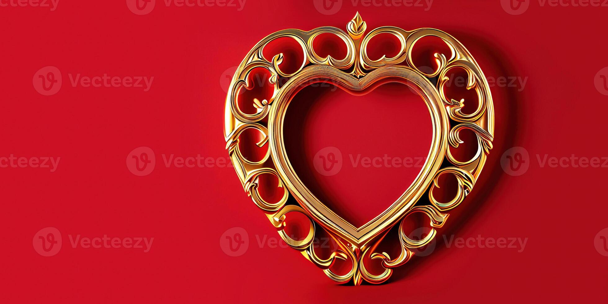 empty heart shaped picture frame on red background - photo