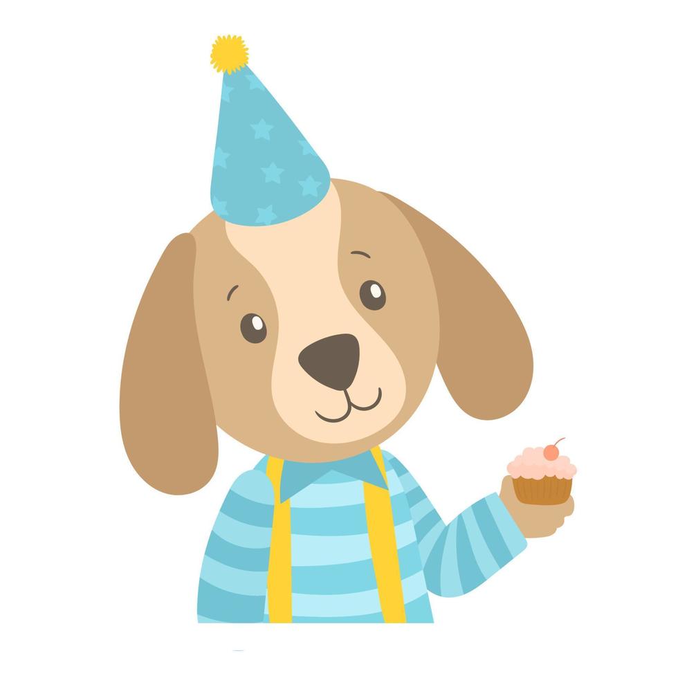 linda contento cumpleaños tarjeta con gracioso cachorro. vector